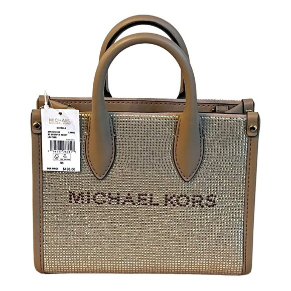 Michael Kors Mirella XS Logo Mini Shopper Crossbody Handbag Leather in Camel NWT - Picture 8 of 9